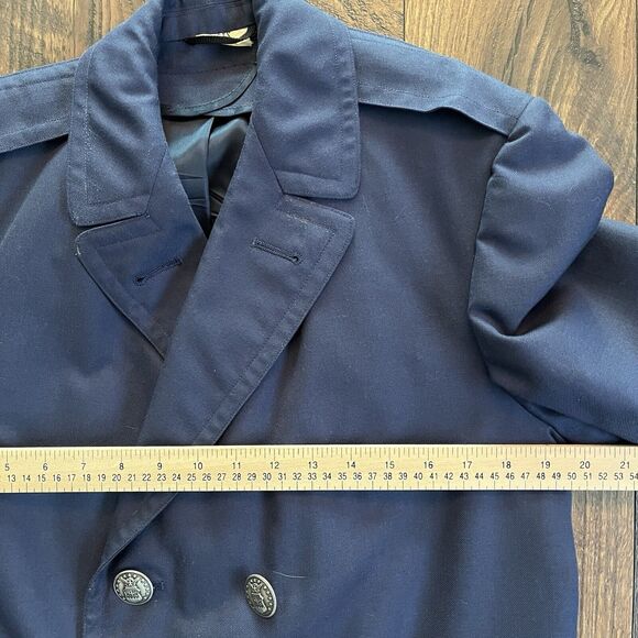 VINTAGE MARCIE DALE AIR FORCE OVERCOAT MENS 35 XS WOOL BLUE PEWTER BUTTONS 70s - Picture 12 of 13